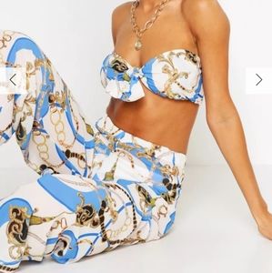Boohoo elle chain Bandeau top & wide leg pants set size US 6 new with tag